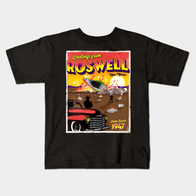 Greetings from Roswell 1947 UFO Crash Kids T-Shirt by Strangeology